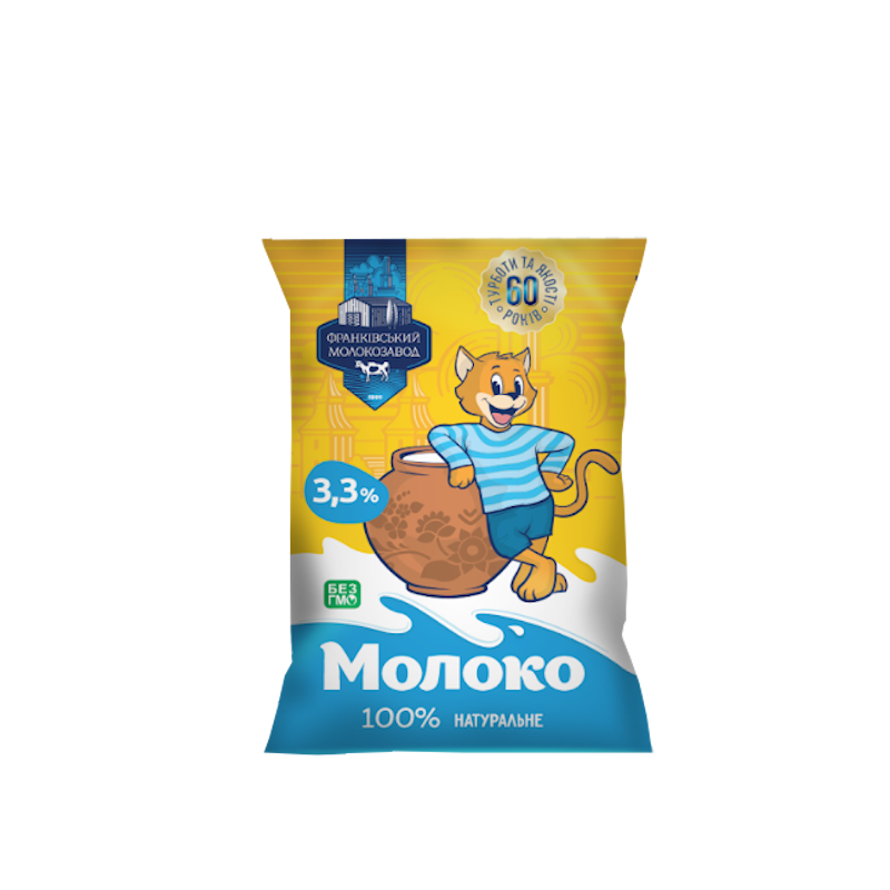 Молоко коров'яче ФРАНКІВСЬКИЙ МОЛОКОЗАВОД, пастеризоване, 3,3%, 900г